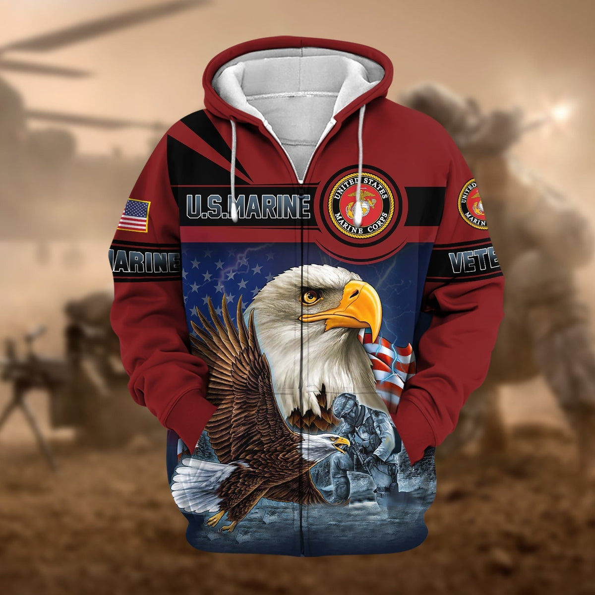 BJ Unique US Veteran Eagle Zip Hoodie
