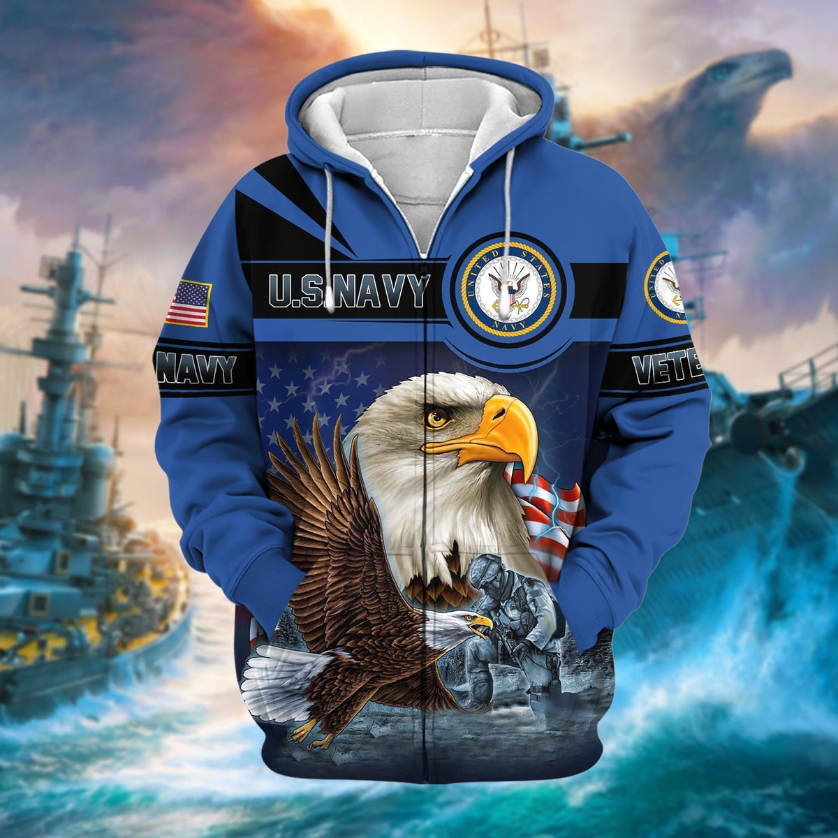 BJ Unique US Veteran Eagle Zip Hoodie