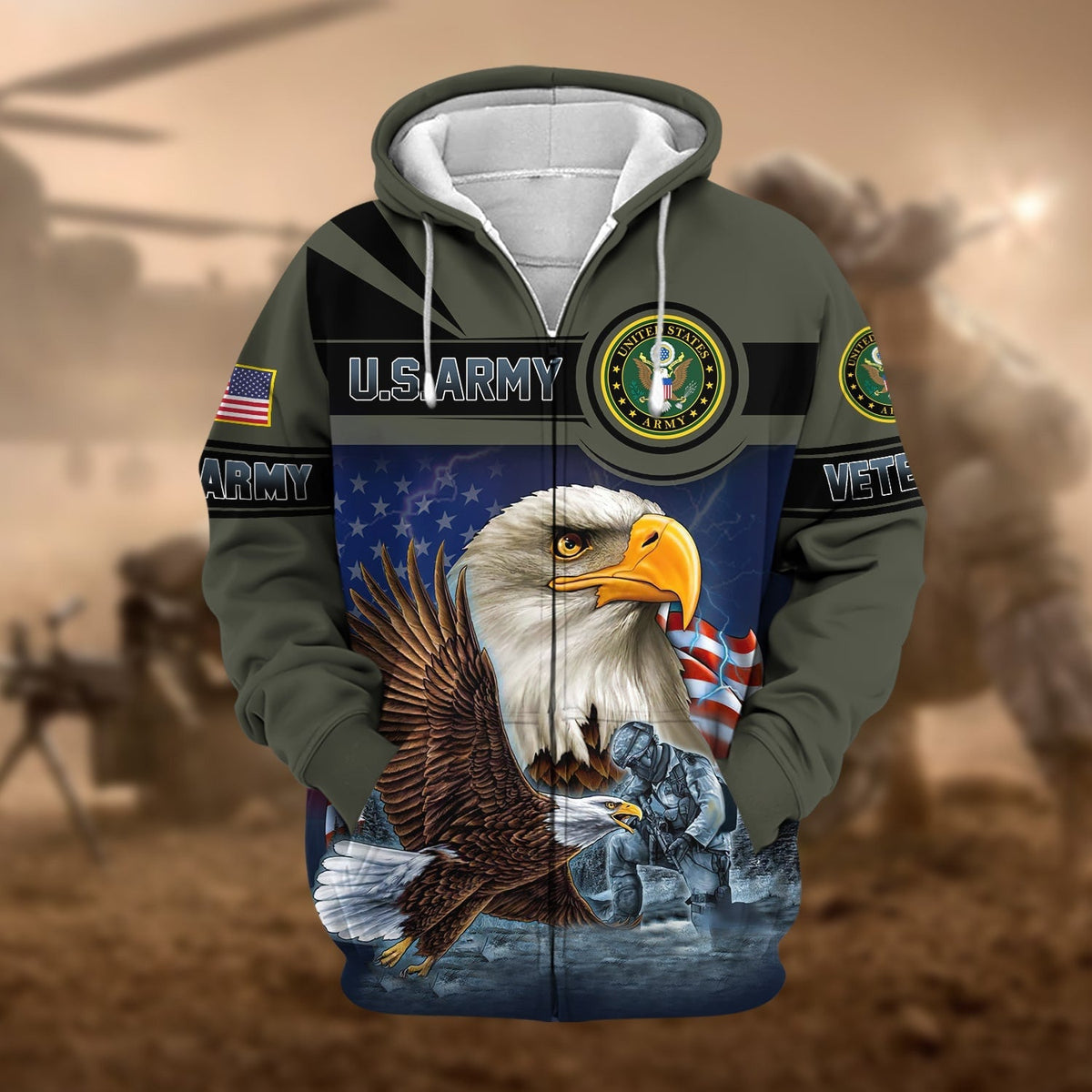 BJ Unique US Veteran Eagle Zip Hoodie