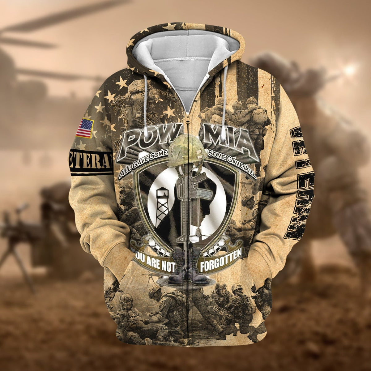 BJ Premium Pow Mia US Veteran Zip Hoodie