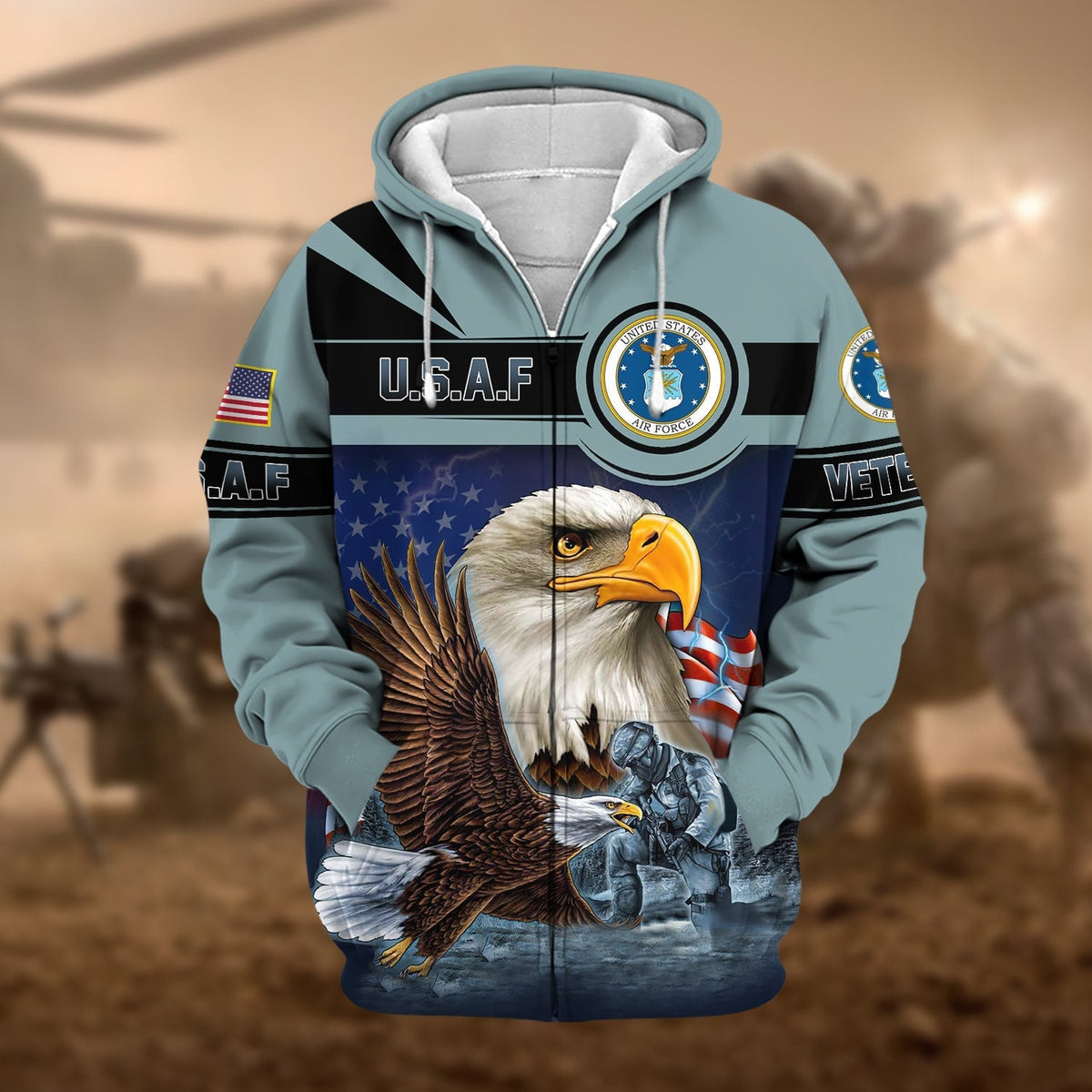 BJ Unique US Veteran Eagle Zip Hoodie