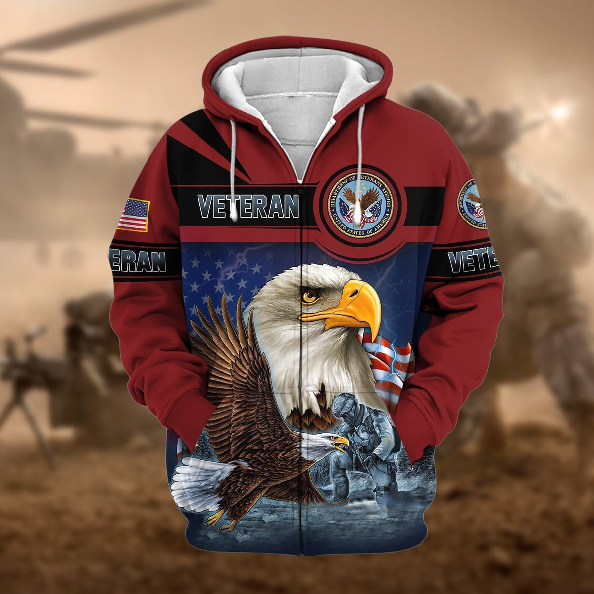 BJ Unique US Veteran Eagle Zip Hoodie