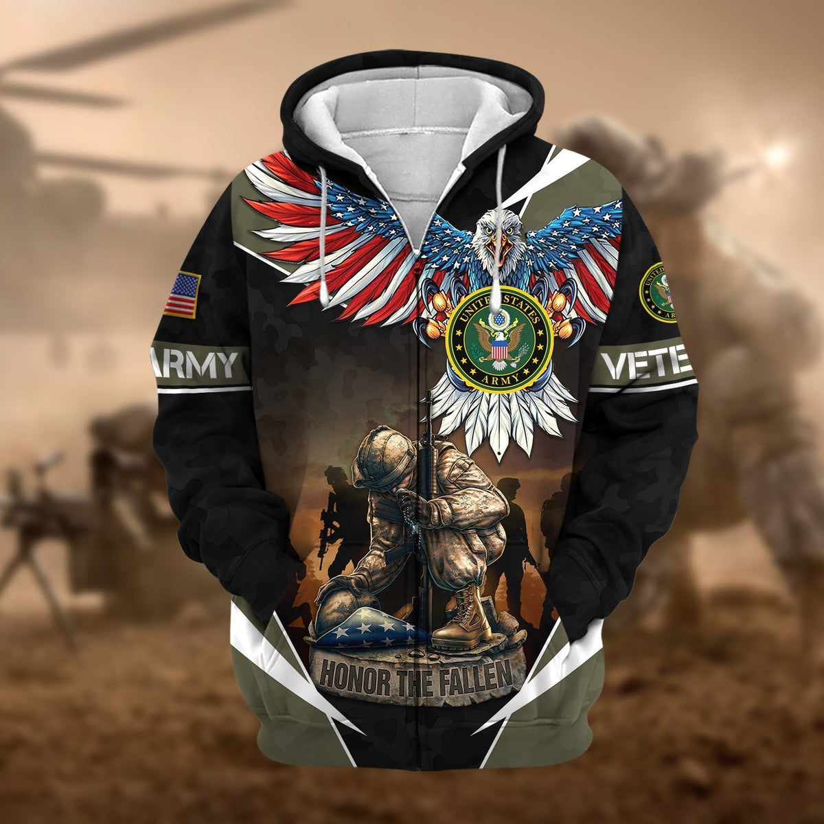 BJ Premium Honor The Fallen US Veteran Zip Hoodie