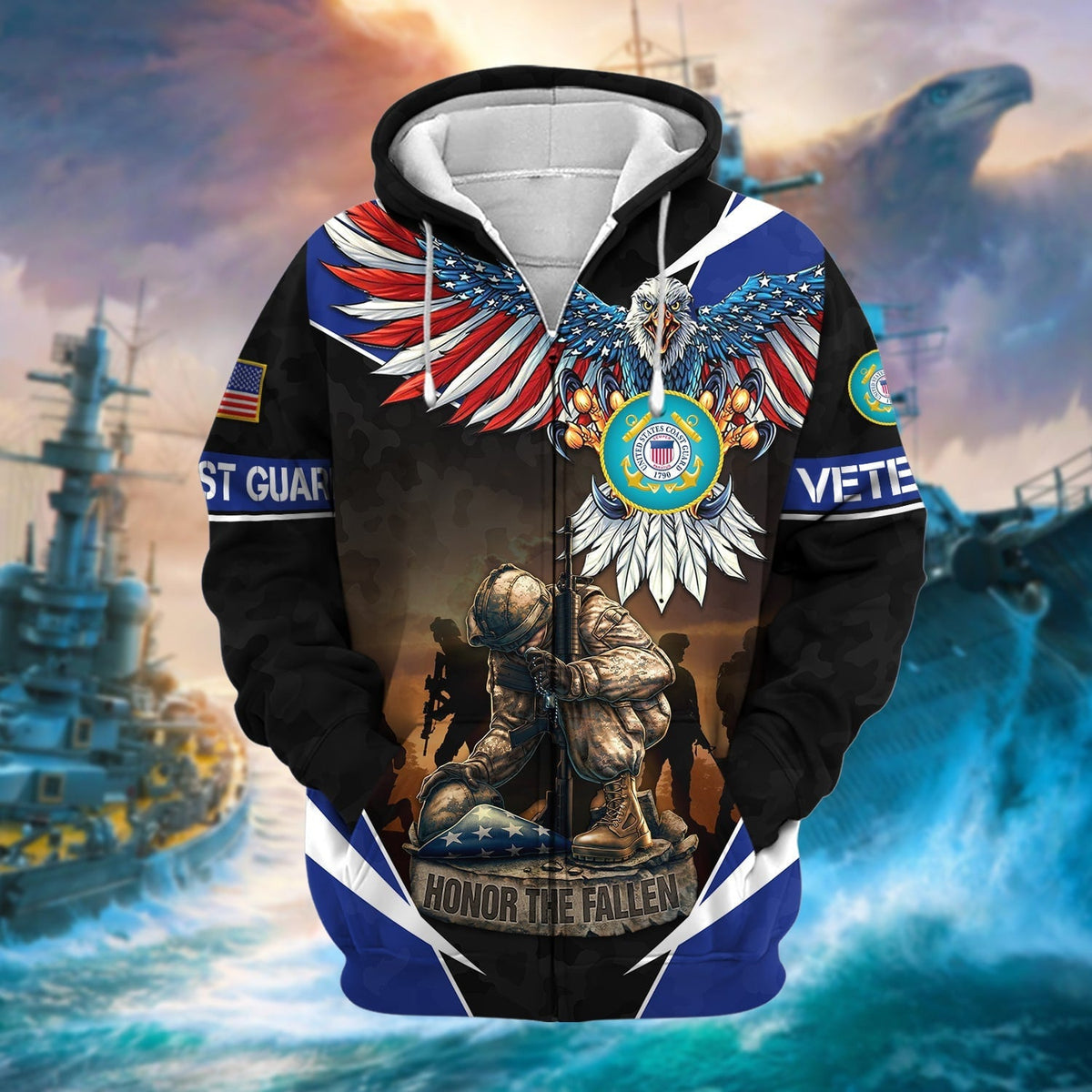 BJ Premium Honor The Fallen US Veteran Zip Hoodie