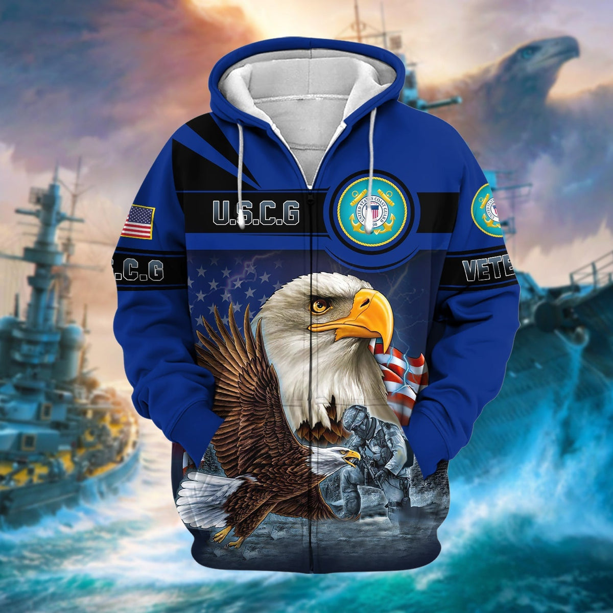 BJ Unique US Veteran Eagle Zip Hoodie