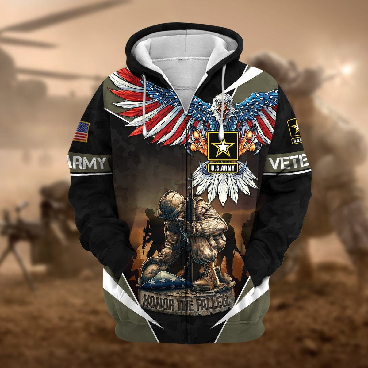 BJ Premium Honor The Fallen US Veteran Zip Hoodie