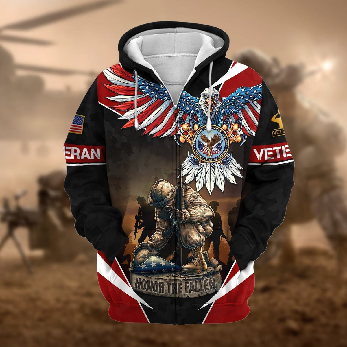 BJ Premium Honor The Fallen US Veteran Zip Hoodie