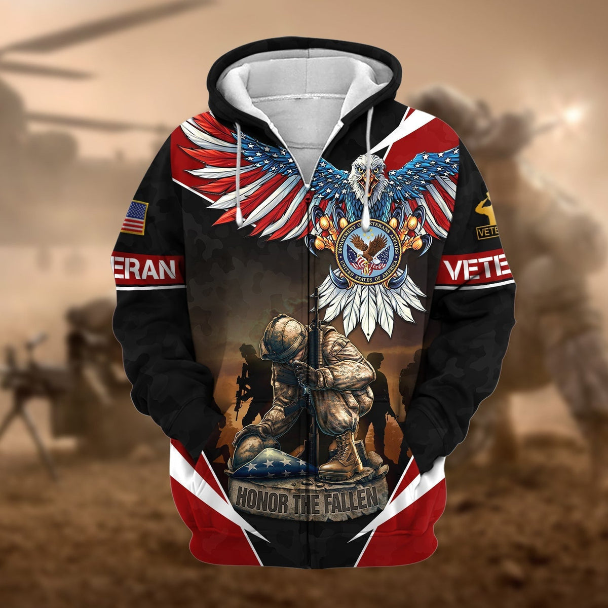 BJ Premium Honor The Fallen US Veteran Zip Hoodie