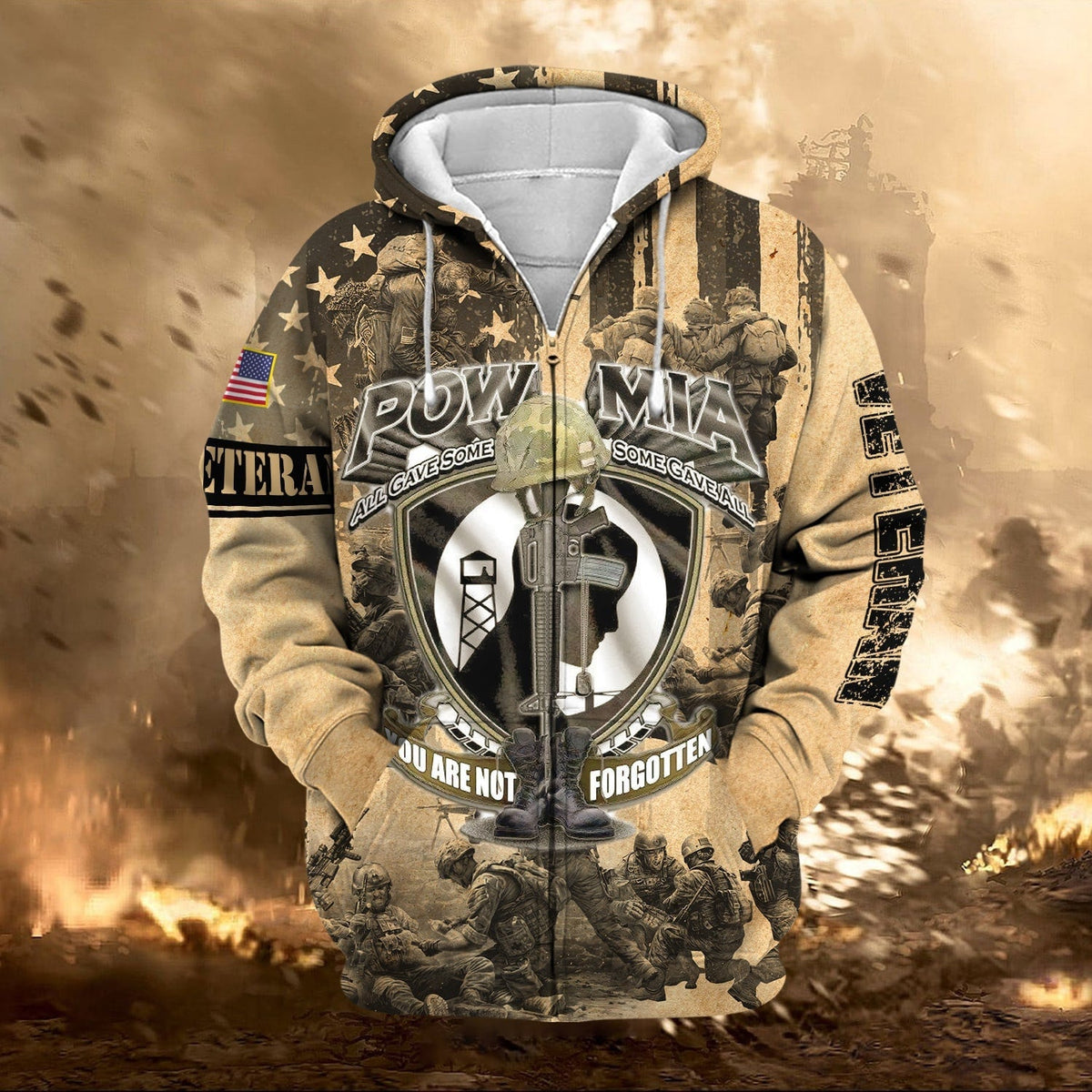 BJ Premium Pow Mia US Veteran Zip Hoodie