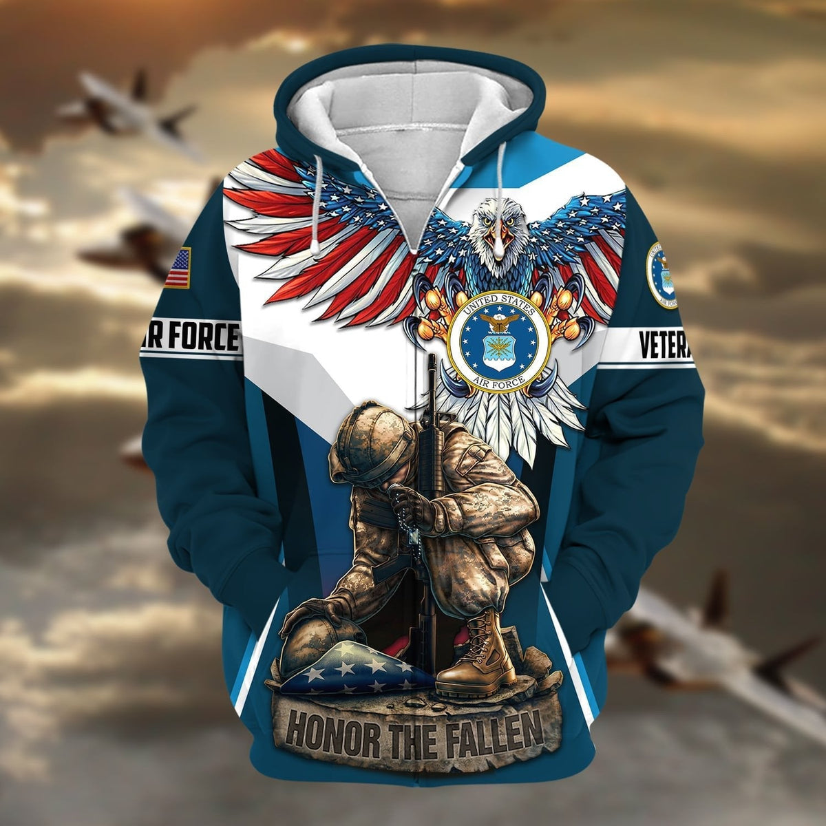 BJ Premium Honor The Fallen US Veteran Zip Hoodie
