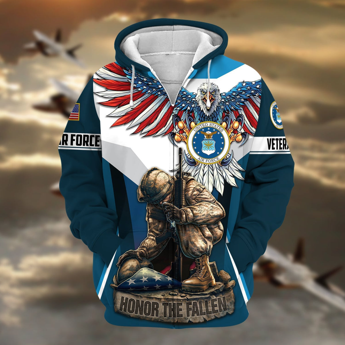 BJ Premium Honor The Fallen US Veteran Zip Hoodie