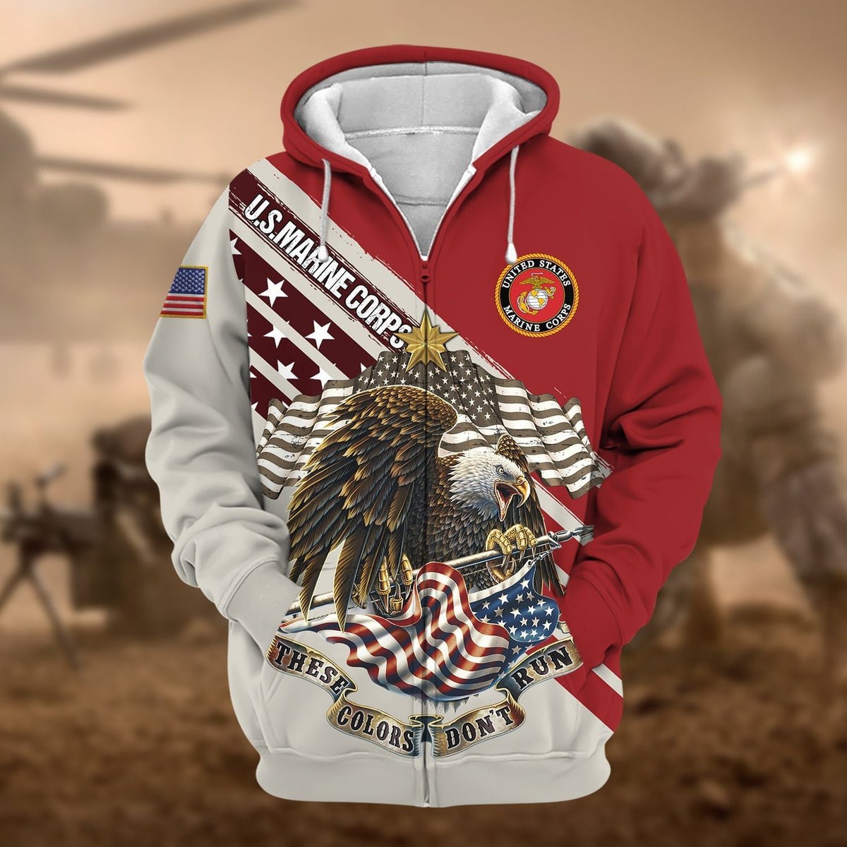 BJ Premium These Colors Don't Run US Veteran Zip Hoodie