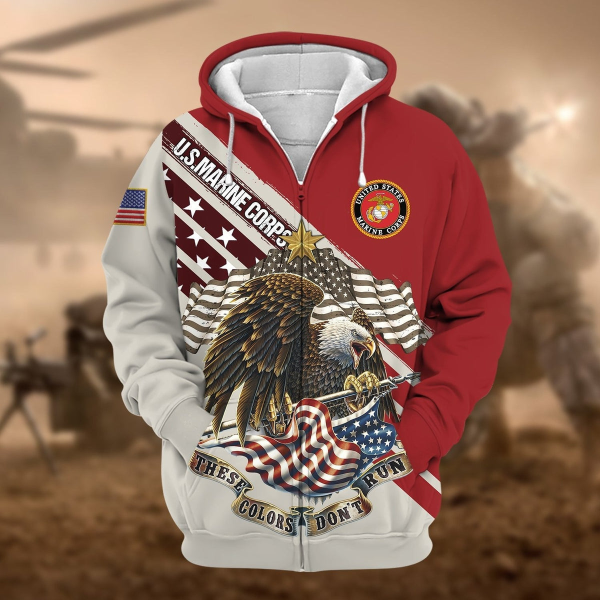 BJ Premium These Colors Don't Run US Veteran Zip Hoodie
