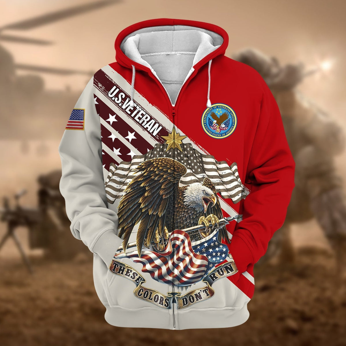 BJ Premium These Colors Don't Run US Veteran Zip Hoodie