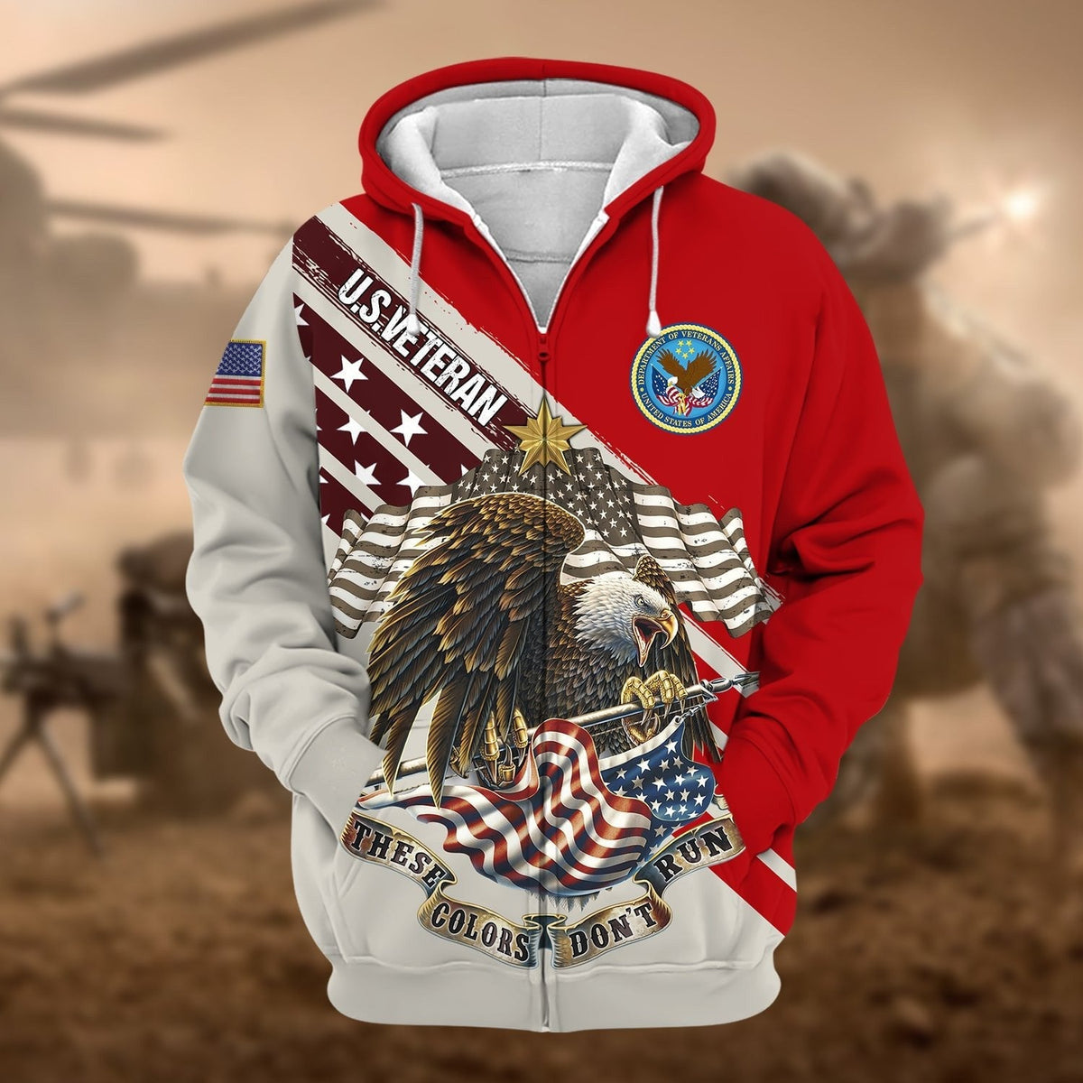 BJ Premium These Colors Don't Run US Veteran Zip Hoodie