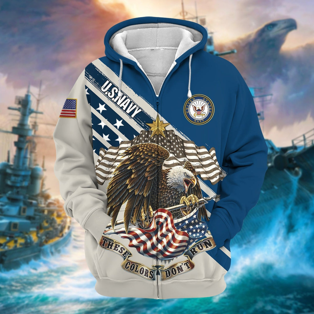 BJ Premium These Colors Don't Run US Veteran Zip Hoodie