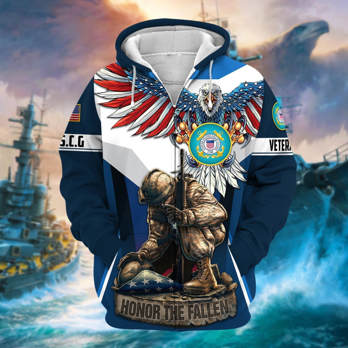 BJ Premium Honor The Fallen US Veteran Zip Hoodie