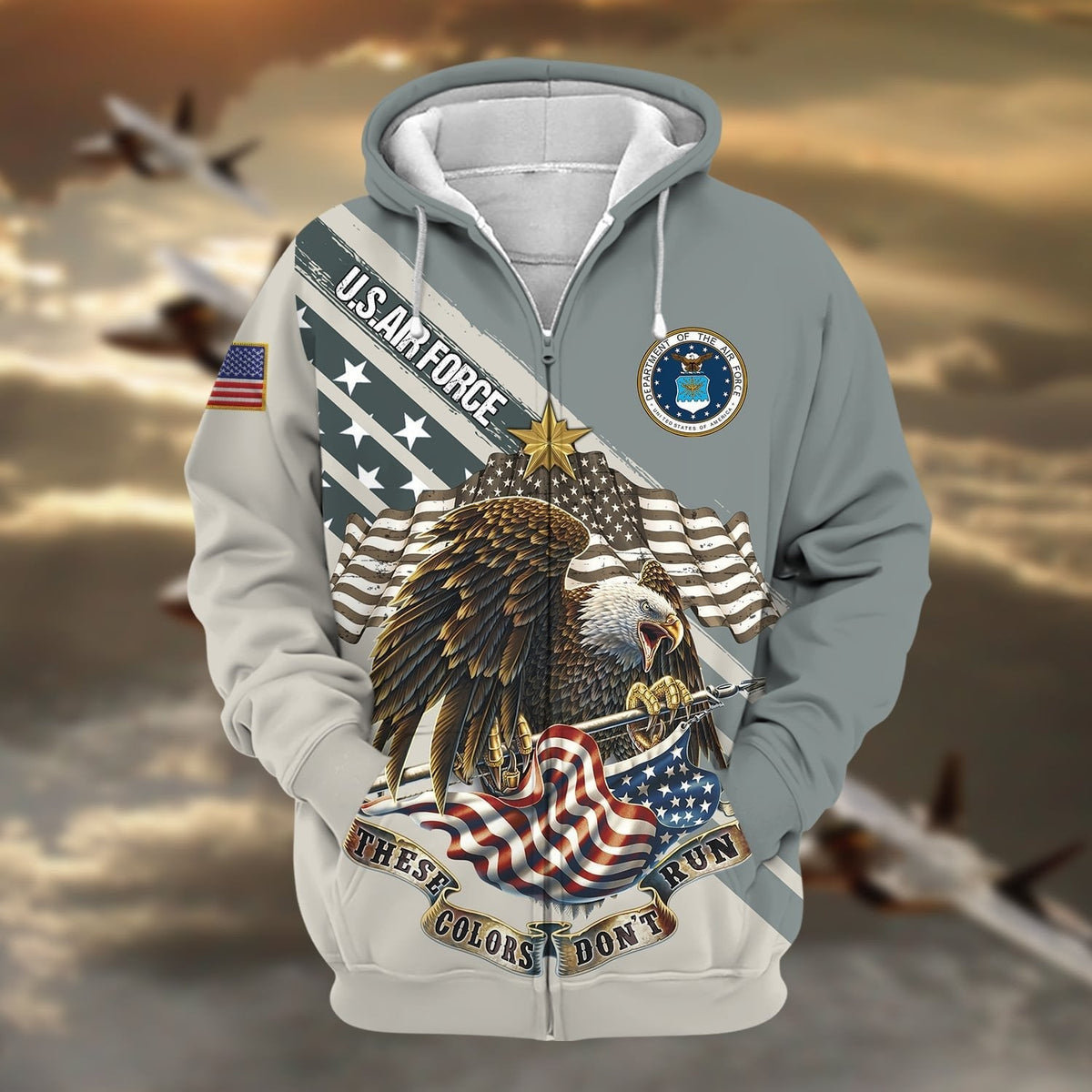 BJ Premium These Colors Don't Run US Veteran Zip Hoodie