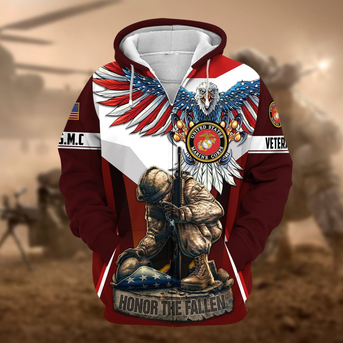 BJ Premium Honor The Fallen US Veteran Zip Hoodie