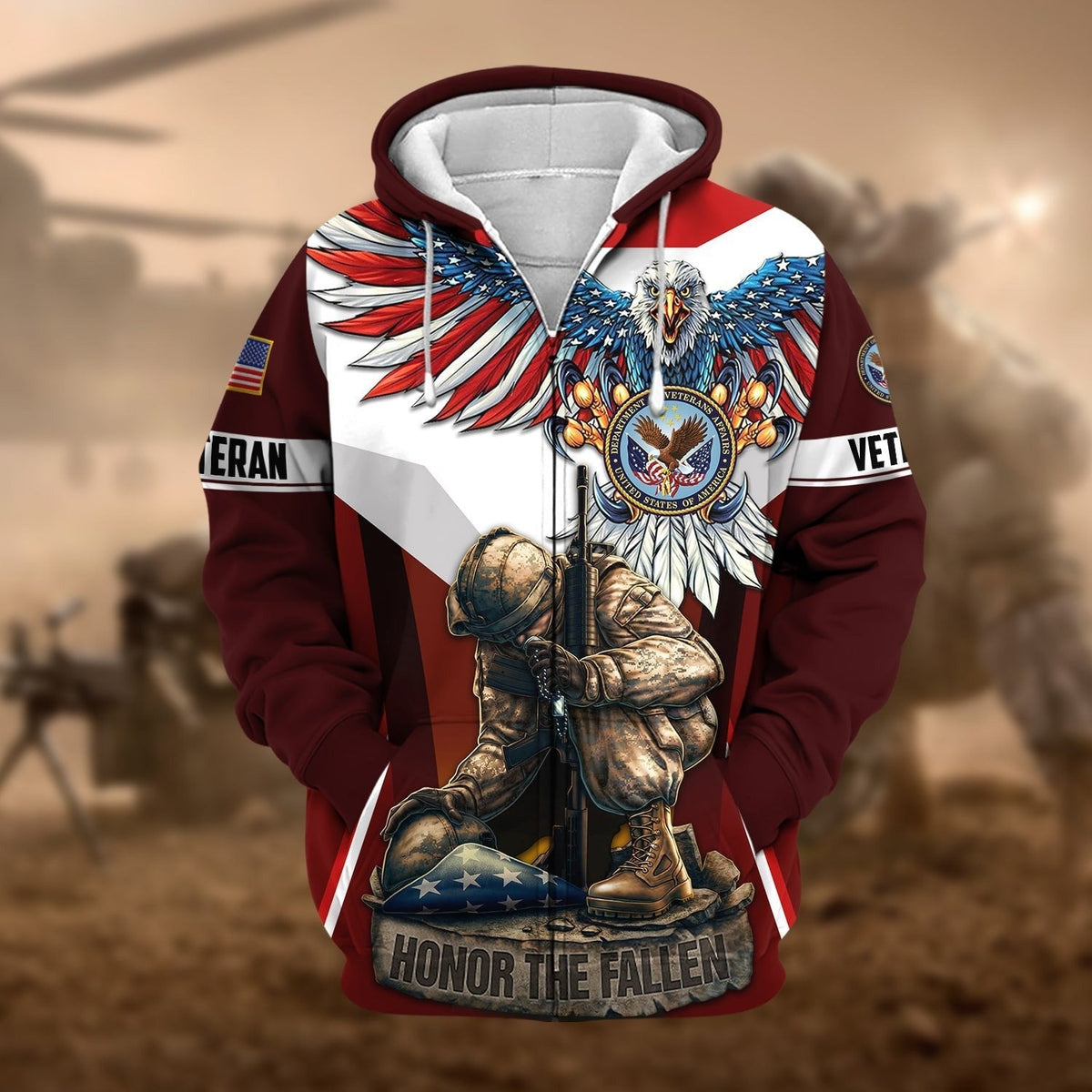 BJ Premium Honor The Fallen US Veteran Zip Hoodie