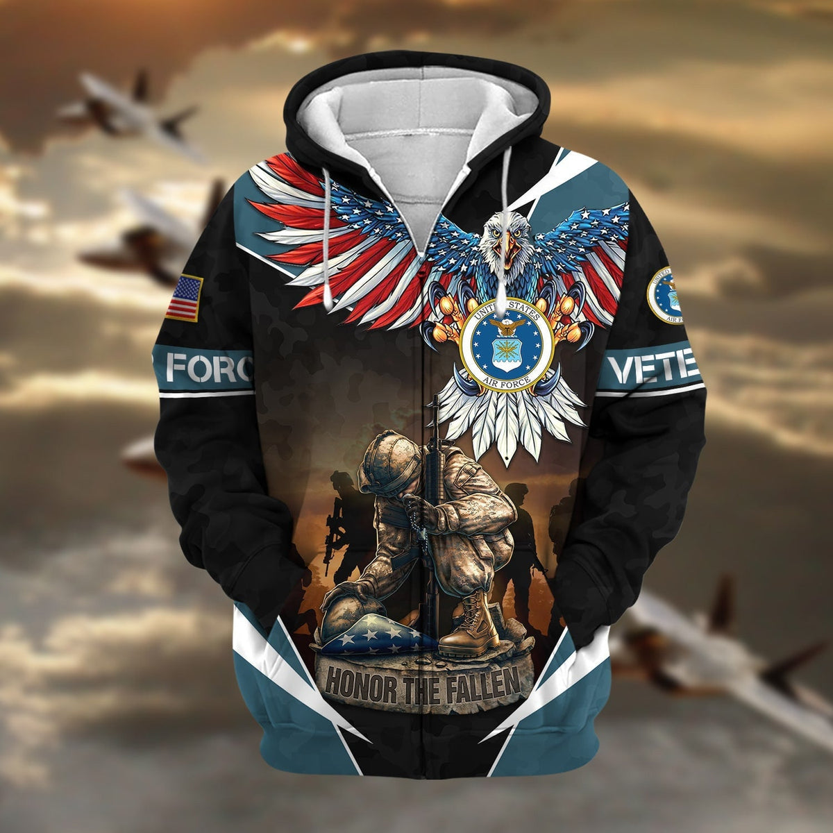 BJ Premium Honor The Fallen US Veteran Zip Hoodie