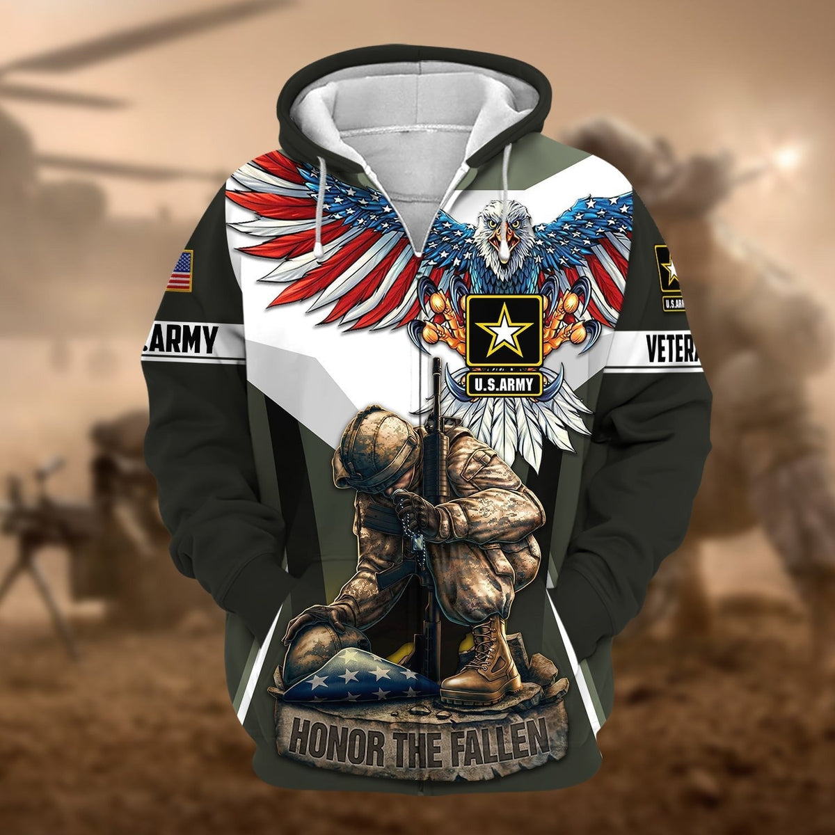 BJ Premium Honor The Fallen US Veteran Zip Hoodie