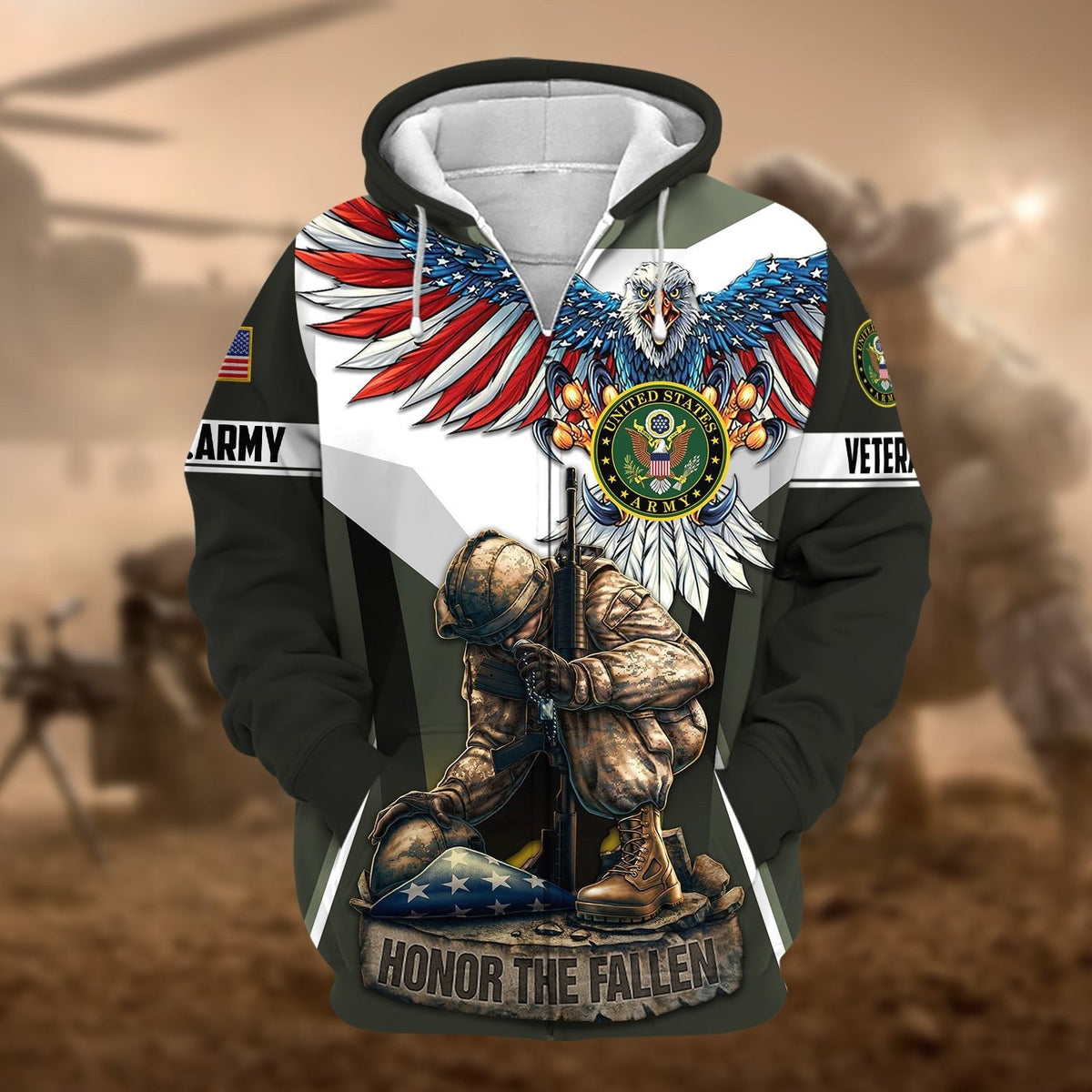 BJ Premium Honor The Fallen US Veteran Zip Hoodie