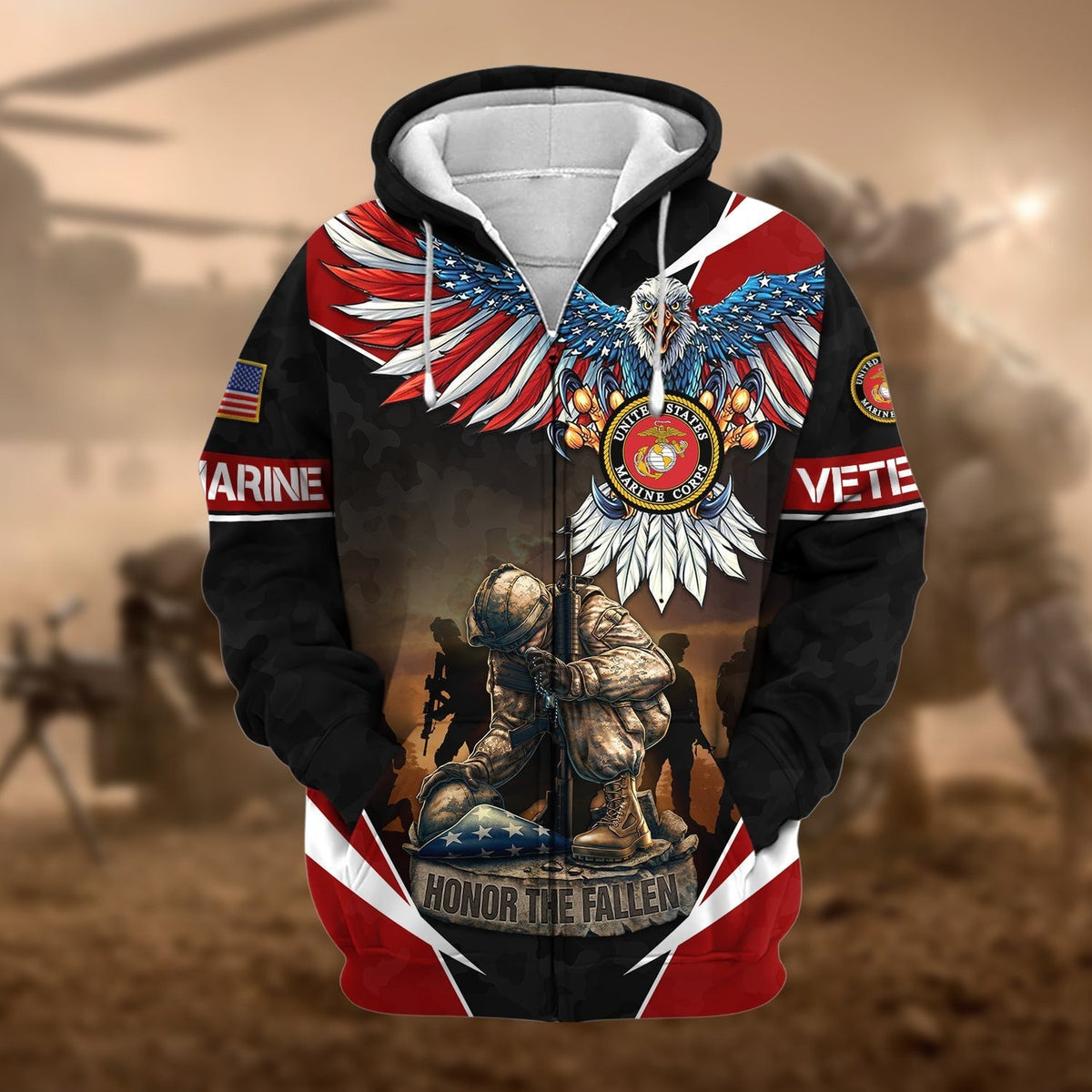 BJ Premium Honor The Fallen US Veteran Zip Hoodie