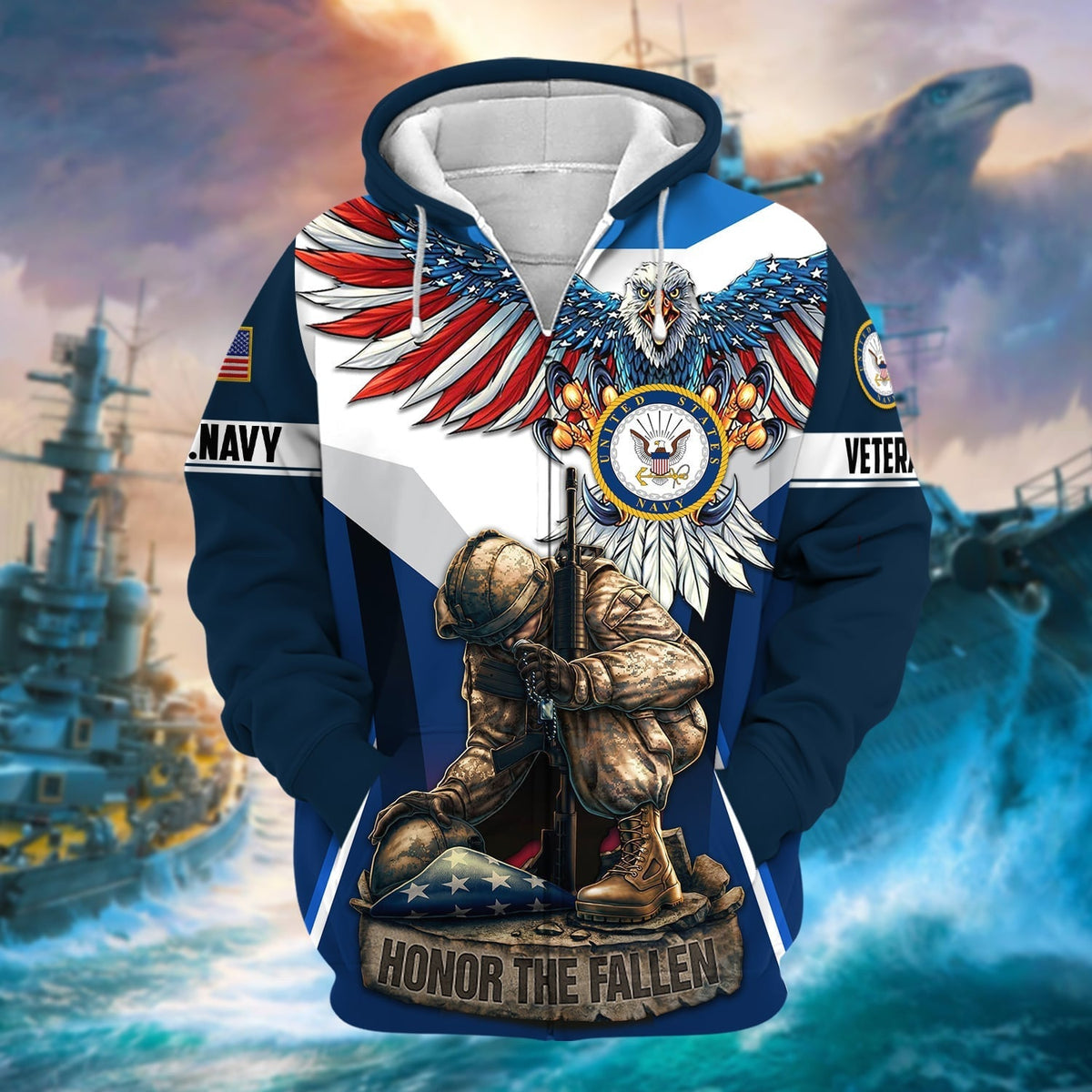 BJ Premium Honor The Fallen US Veteran Zip Hoodie