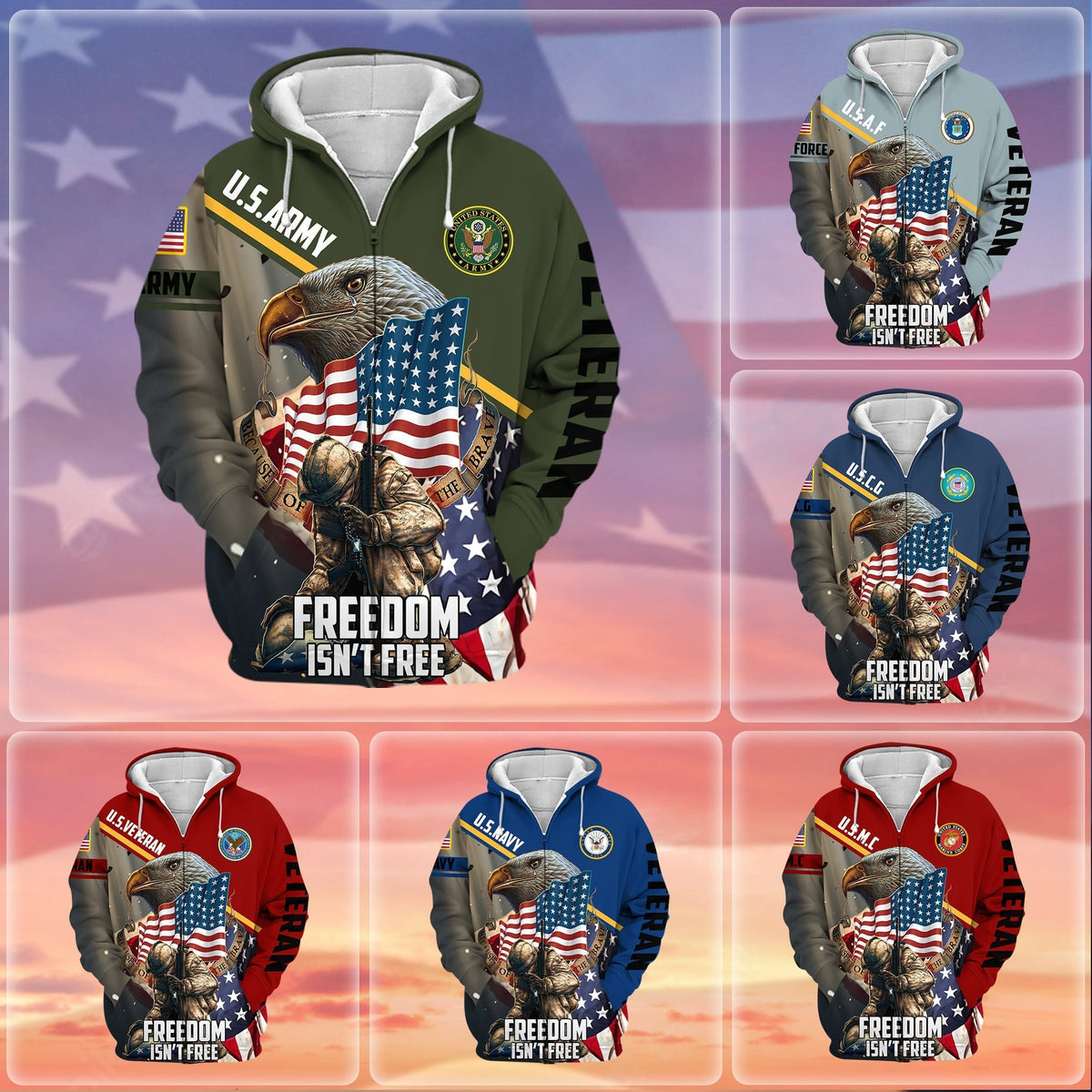 BJ Premium Freedom Is Not Free US Veteran Zip Hoodie