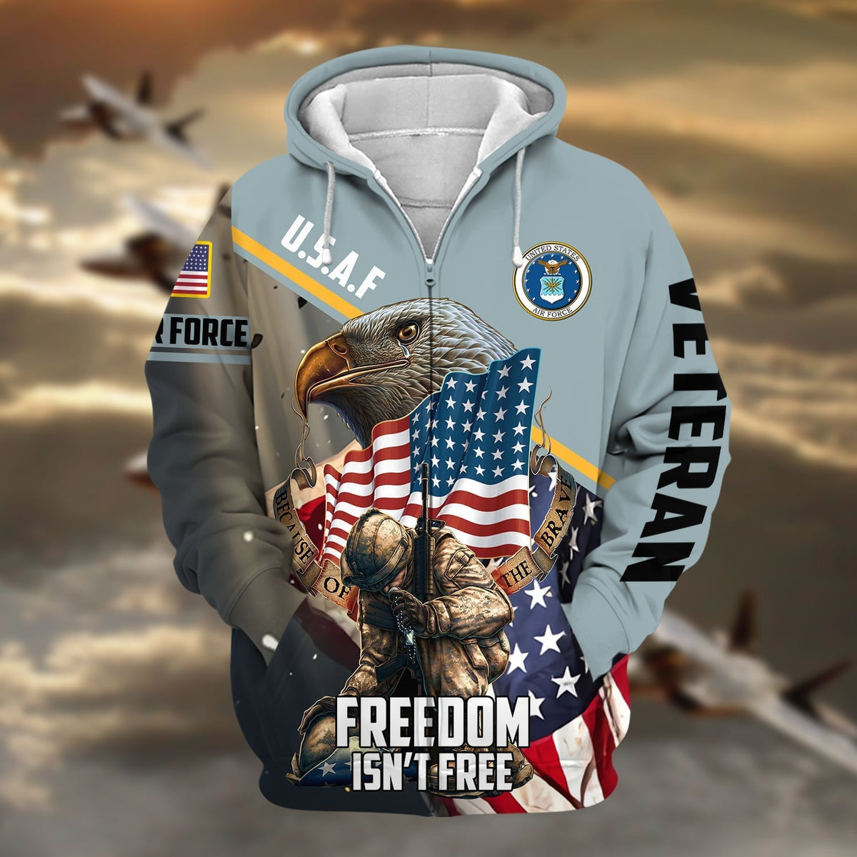 BJ Premium Freedom Is Not Free US Veteran Zip Hoodie