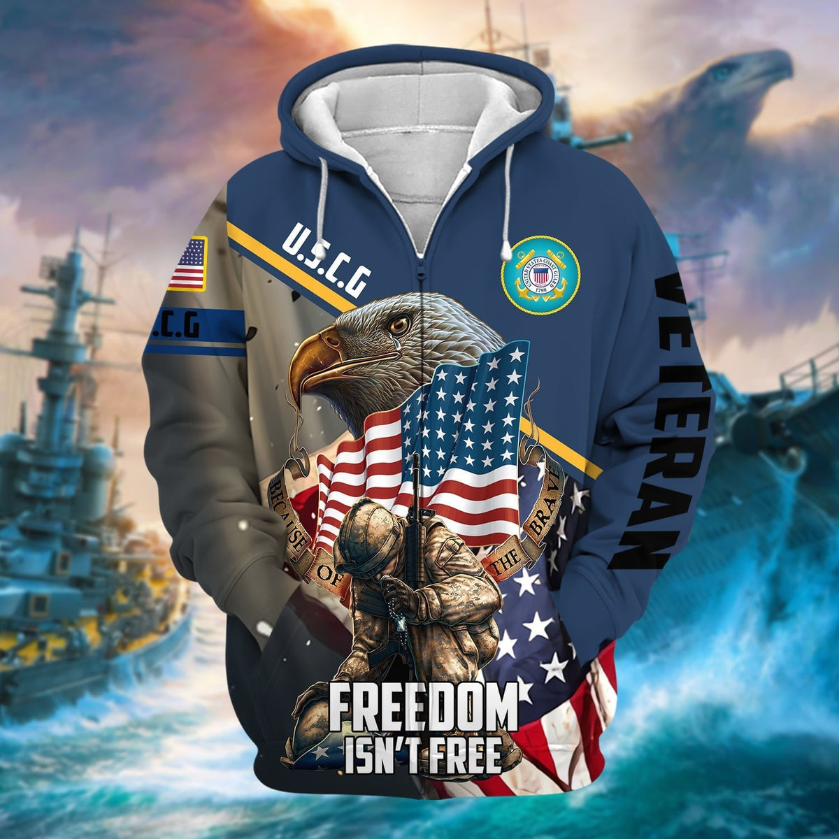 BJ Premium Freedom Is Not Free US Veteran Zip Hoodie