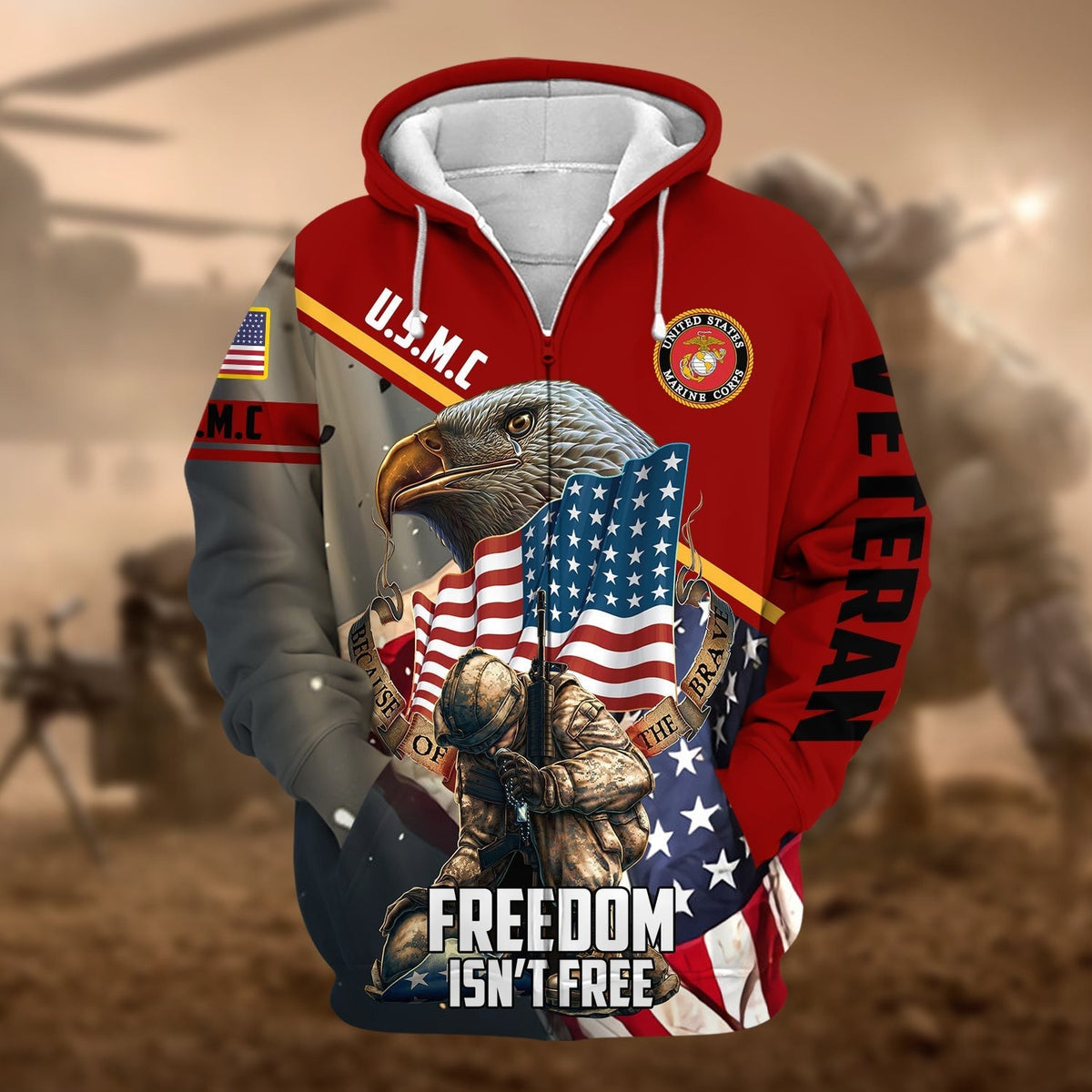 BJ Premium Freedom Is Not Free US Veteran Zip Hoodie