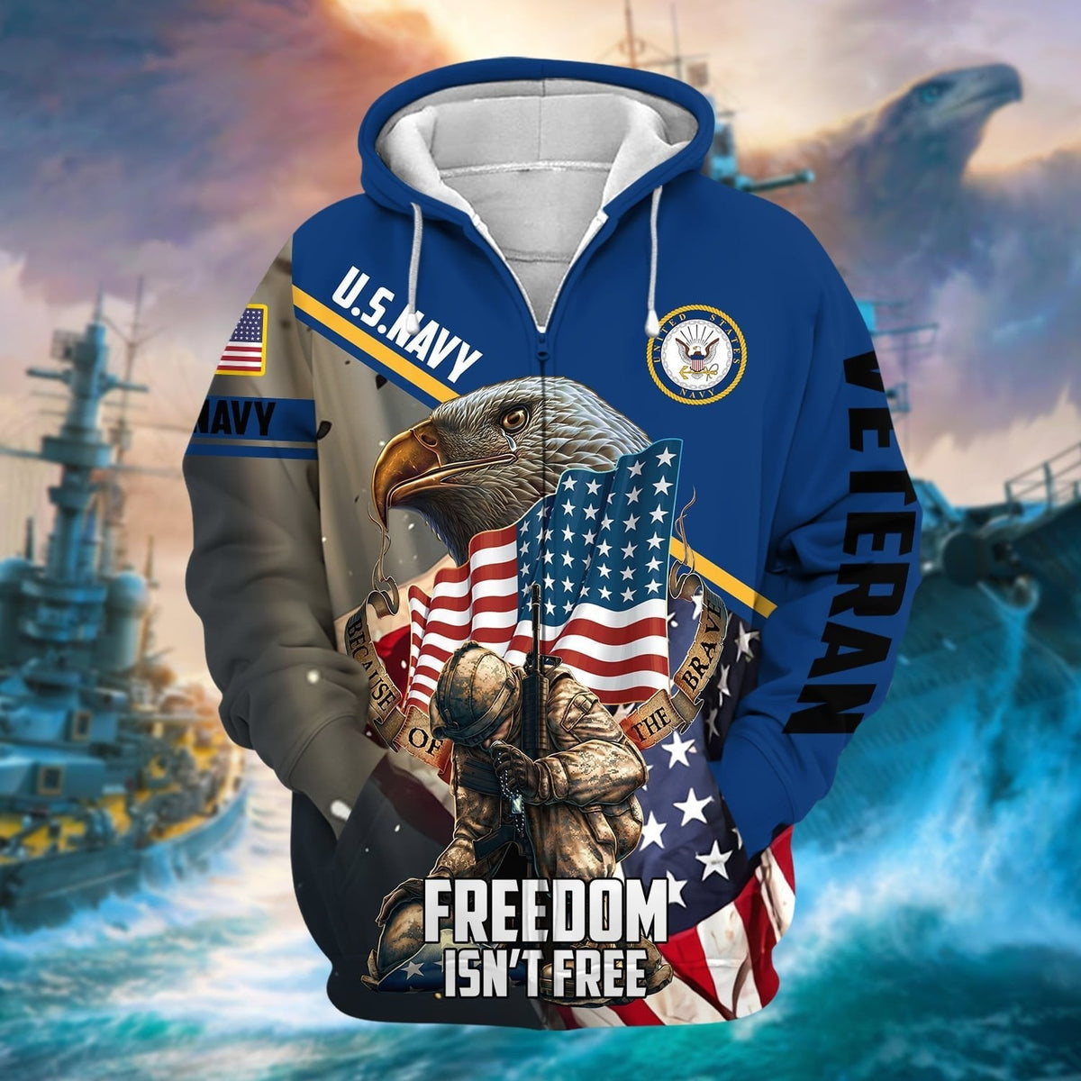 BJ Premium Freedom Is Not Free US Veteran Zip Hoodie