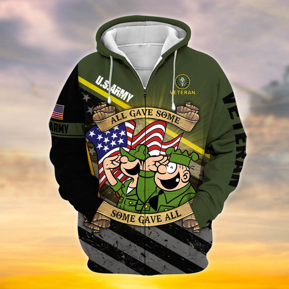 BJ Premium Proudly Served Multiservice US Veteran Zip Hoodie