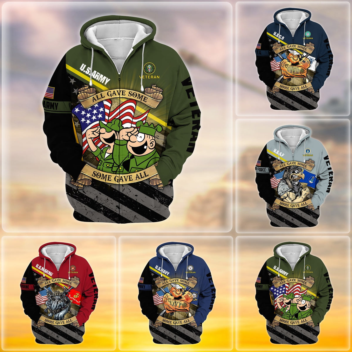 BJ Premium Proudly Served Multiservice US Veteran Zip Hoodie