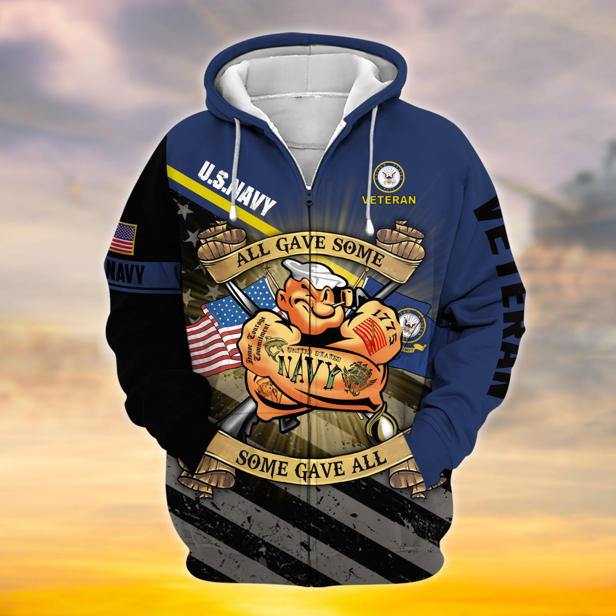 BJ Premium Proudly Served Multiservice US Veteran Zip Hoodie