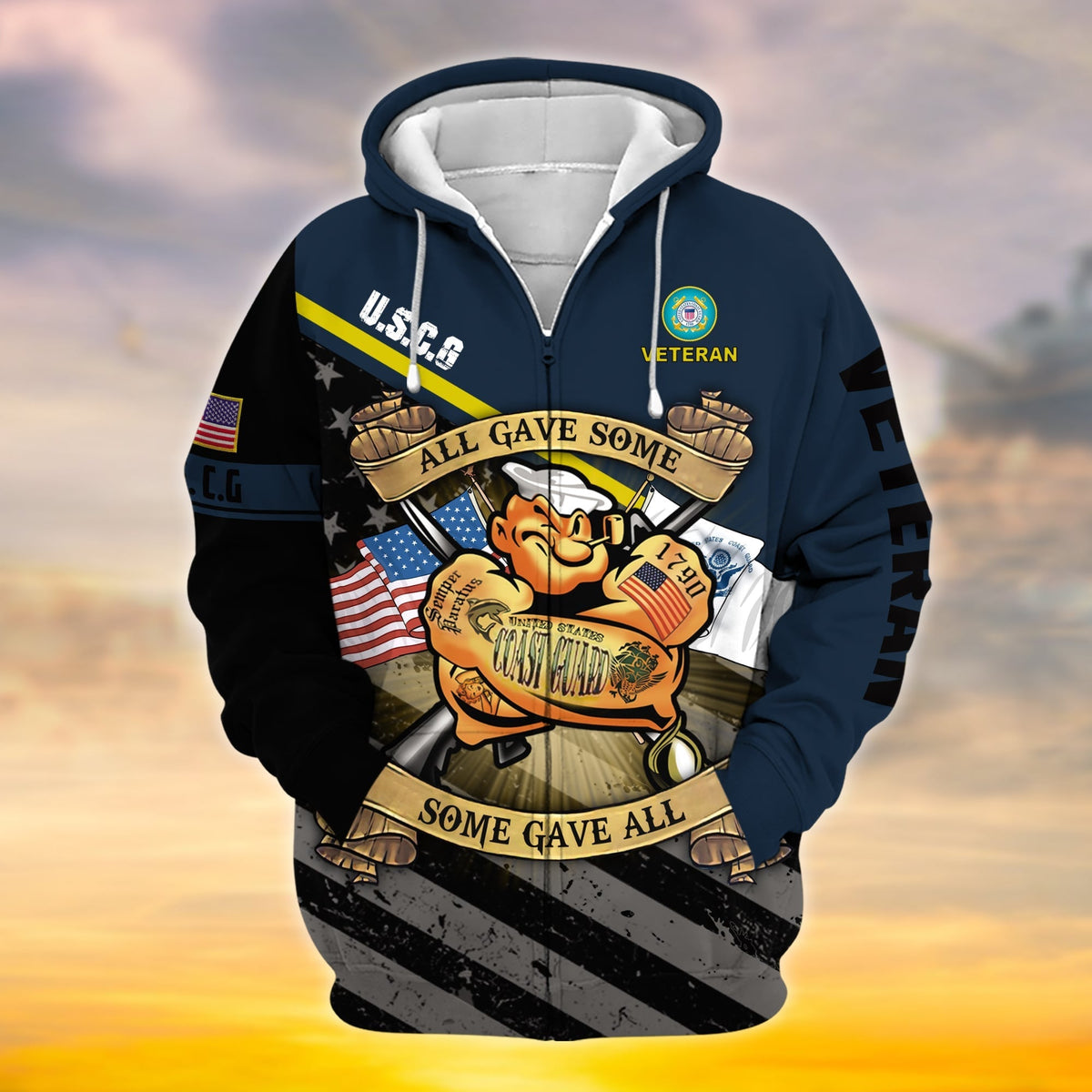 BJ Premium Proudly Served Multiservice US Veteran Zip Hoodie