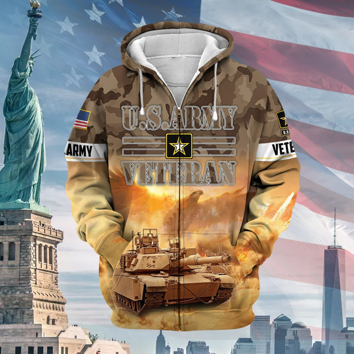 BJ Premium Proudly Served Multiservice US Veteran Zip Hoodie