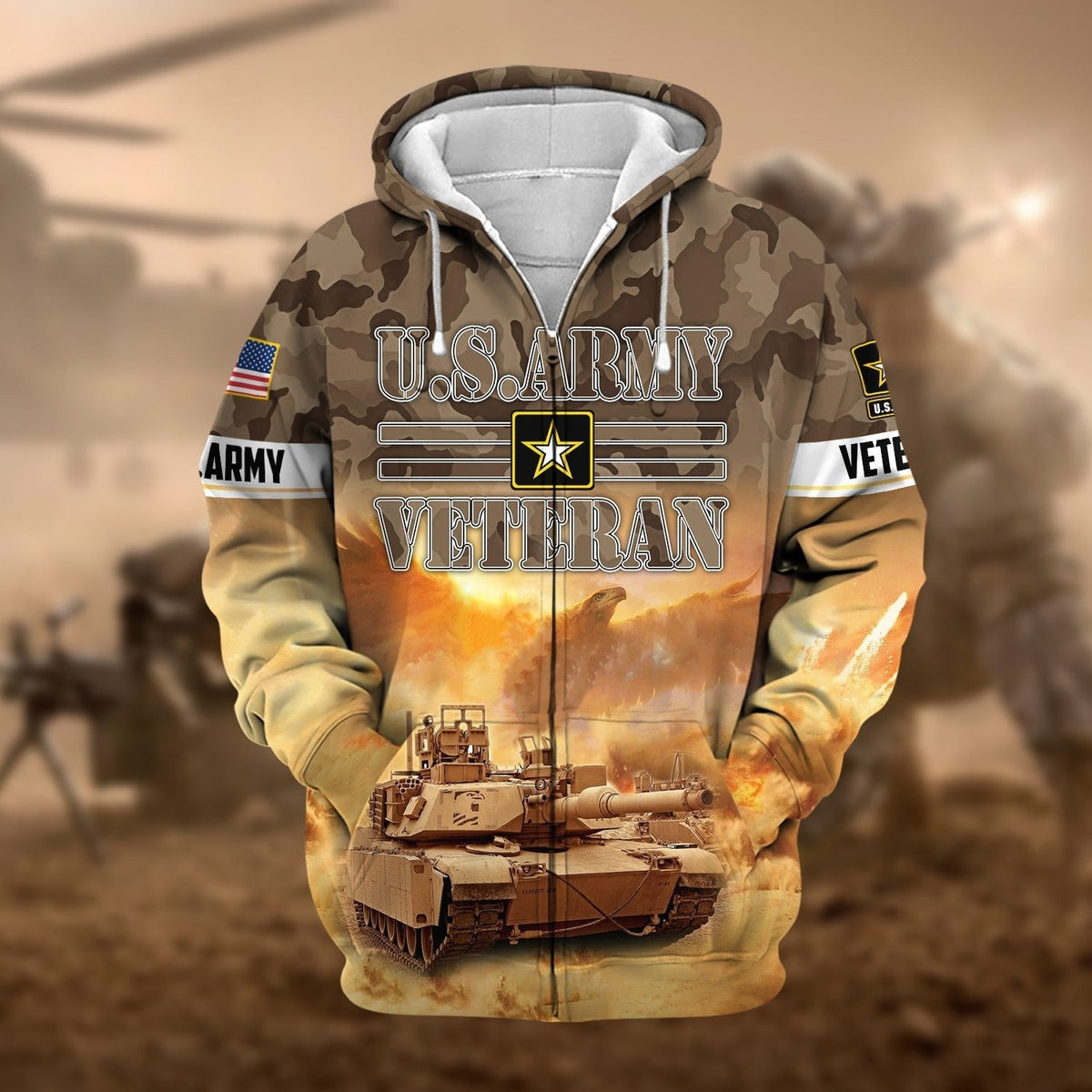 BJ Premium Proudly Served Multiservice US Veteran Zip Hoodie