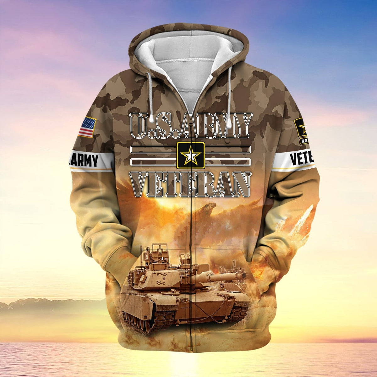 BJ Premium Proudly Served Multiservice US Veteran Zip Hoodie
