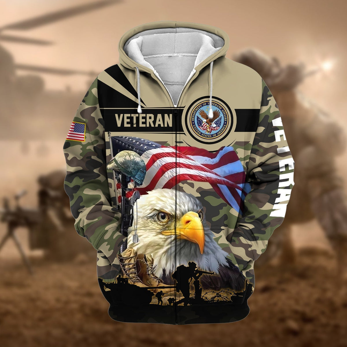 BJ Premium Honoring All Who Served US Veteran Zip Hoodie