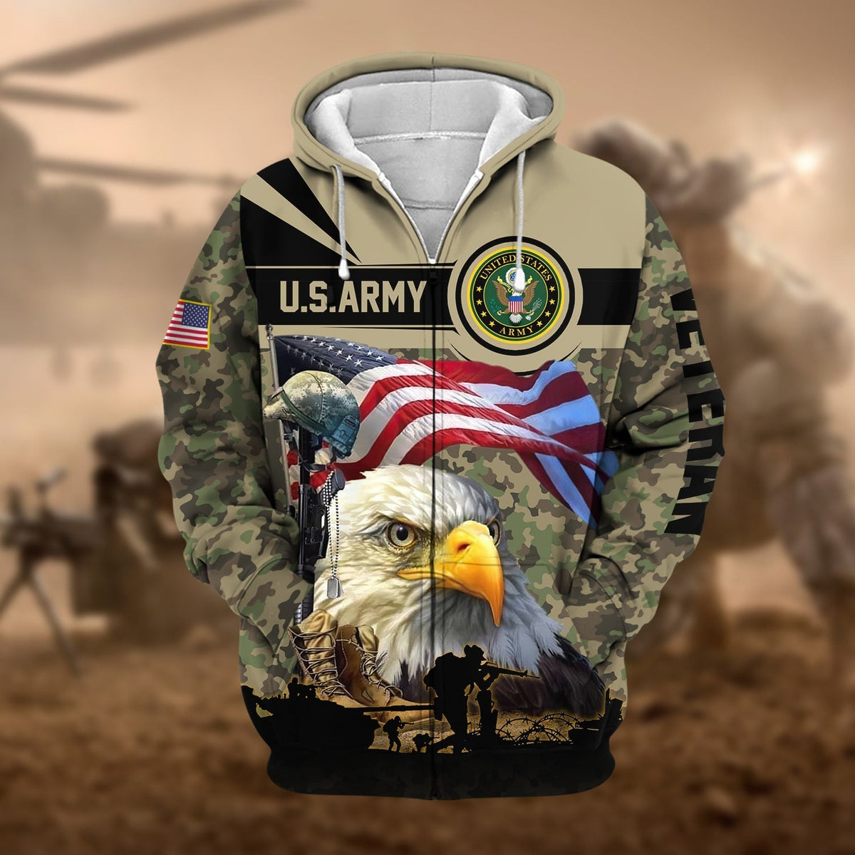 BJ Premium Honoring All Who Served US Veteran Zip Hoodie