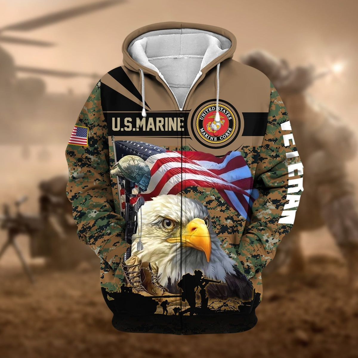 BJ Premium Honoring All Who Served US Veteran Zip Hoodie