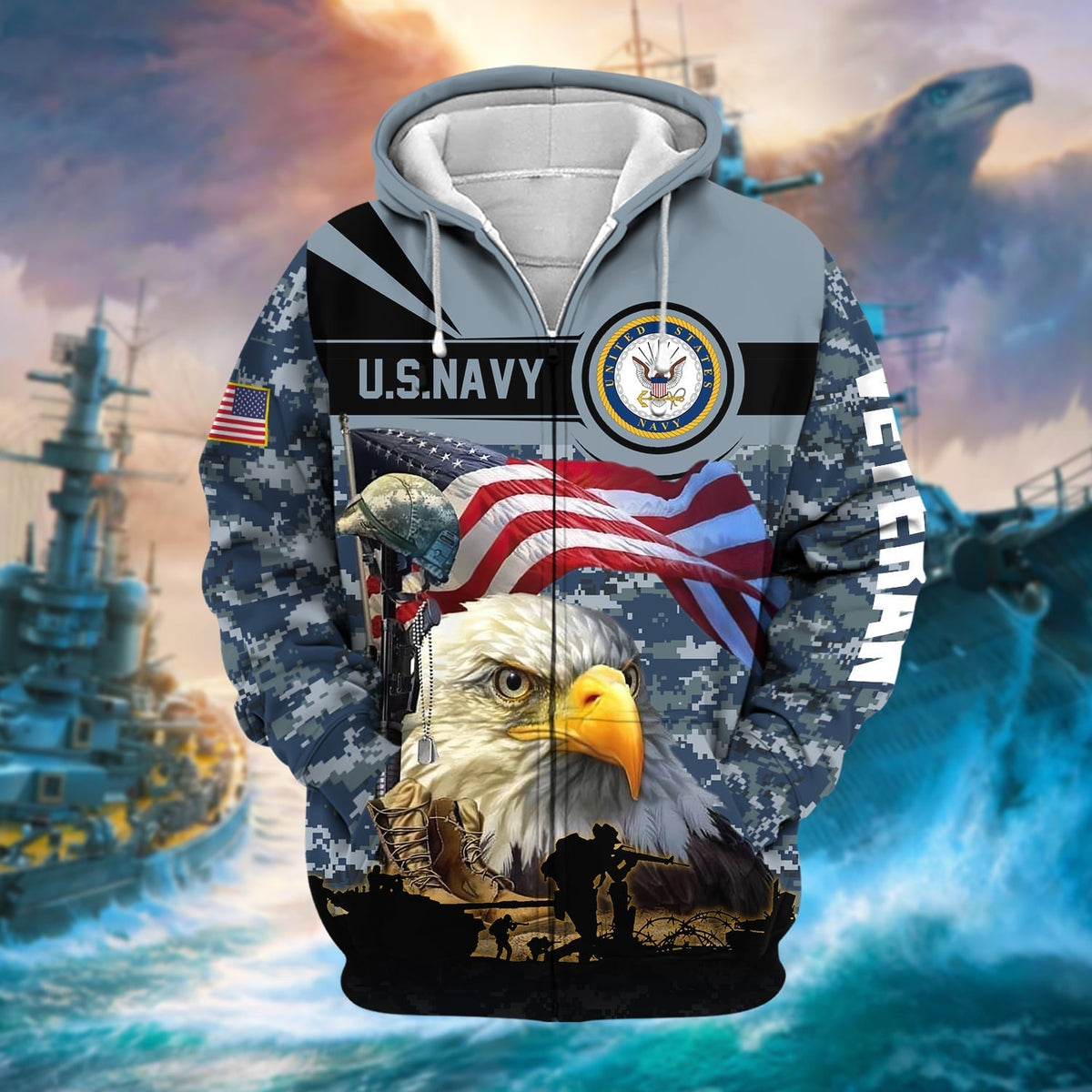 BJ Premium Honoring All Who Served US Veteran Zip Hoodie