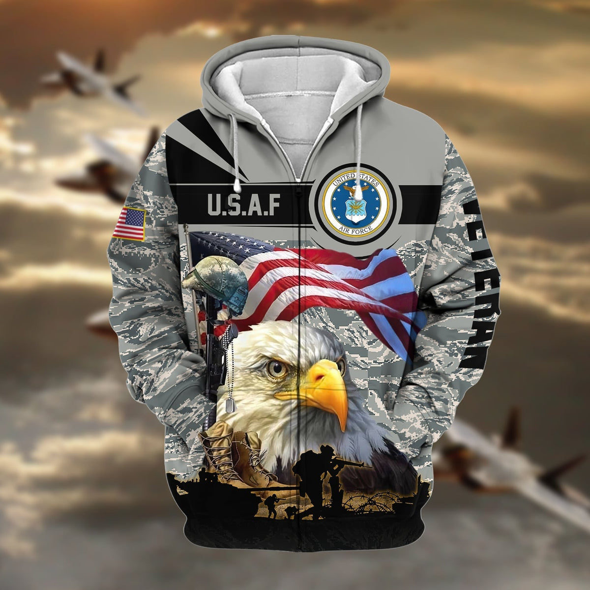 BJ Premium Honoring All Who Served US Veteran Zip Hoodie