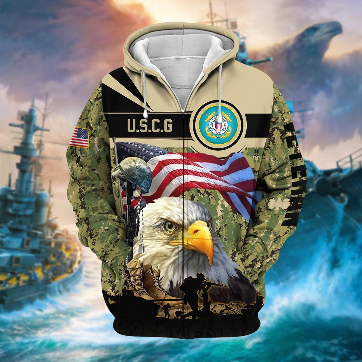 BJ Premium Honoring All Who Served US Veteran Zip Hoodie