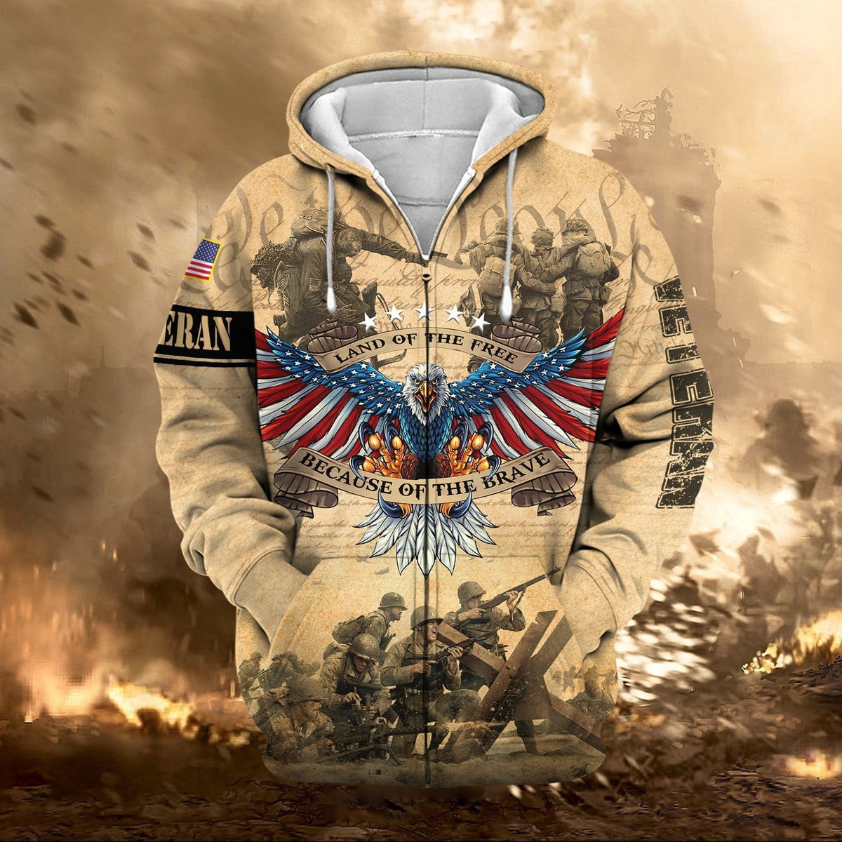 BJ Premium Land Of The Free US Veteran Zip Hoodie