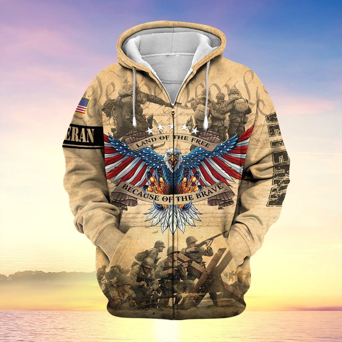 BJ Premium Land Of The Free US Veteran Zip Hoodie
