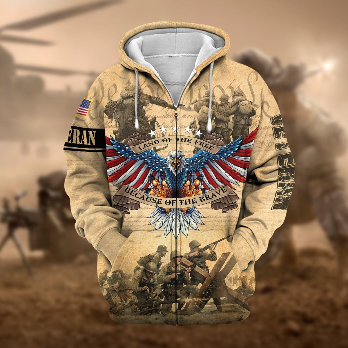 BJ Premium Land Of The Free US Veteran Zip Hoodie